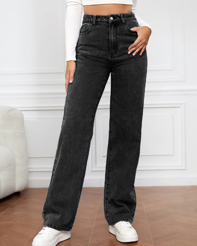 Women's High Waist Zipper Fly Straight Leg Jeans  - By Qivii