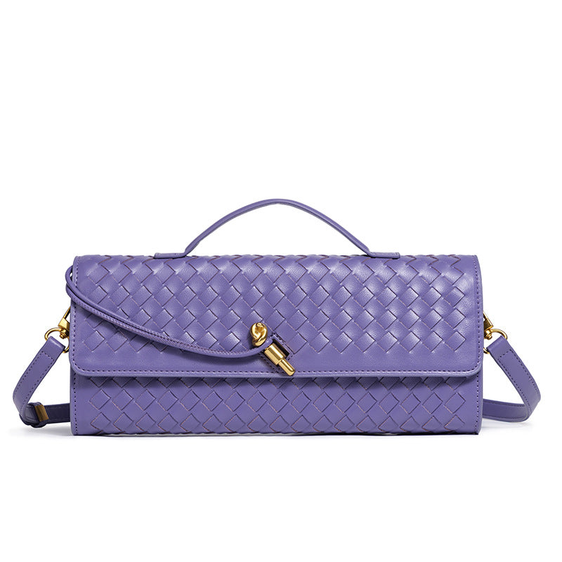 Women's Celestial Baguette Clutch - Kiss-Lock Woven Minaudière with Chain Strap