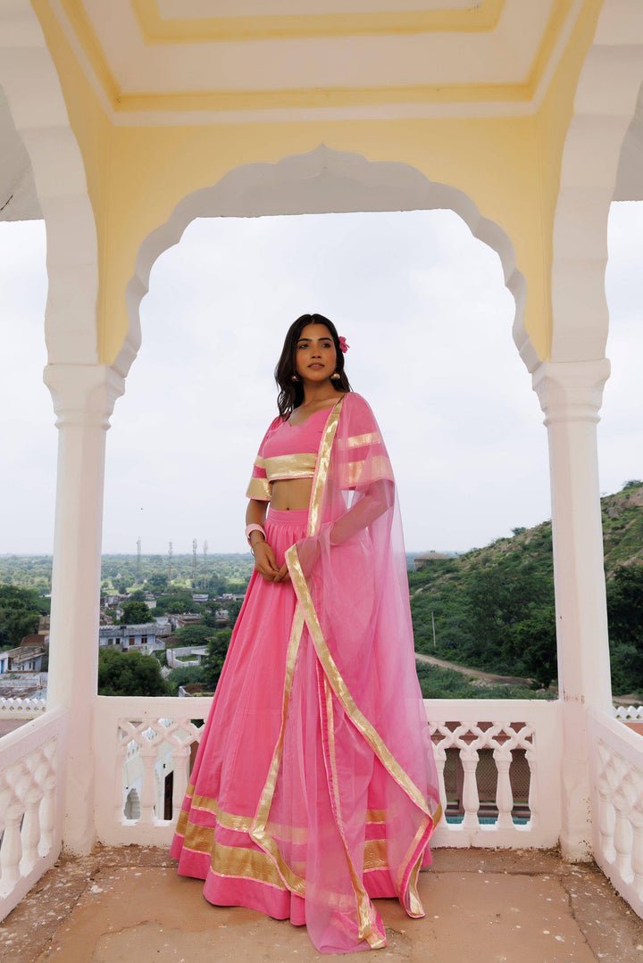 Calypso Coral Pink Lehenga Set - qivii