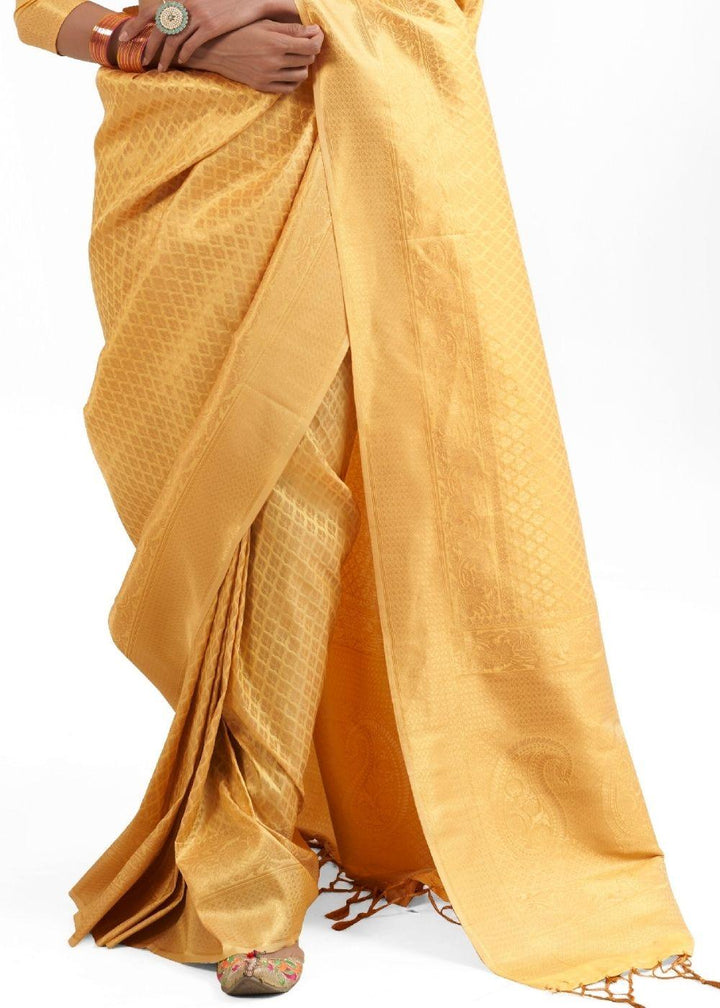 Canary Yellow Kanjivaram Soft Woven Silk Saree | Stitched Blouse - qivii