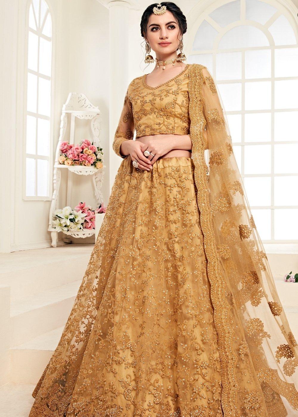 Caramel Brown Soft Net Lehenga Choli with Cording Embroidery & Stonework : Top Pick - qivii