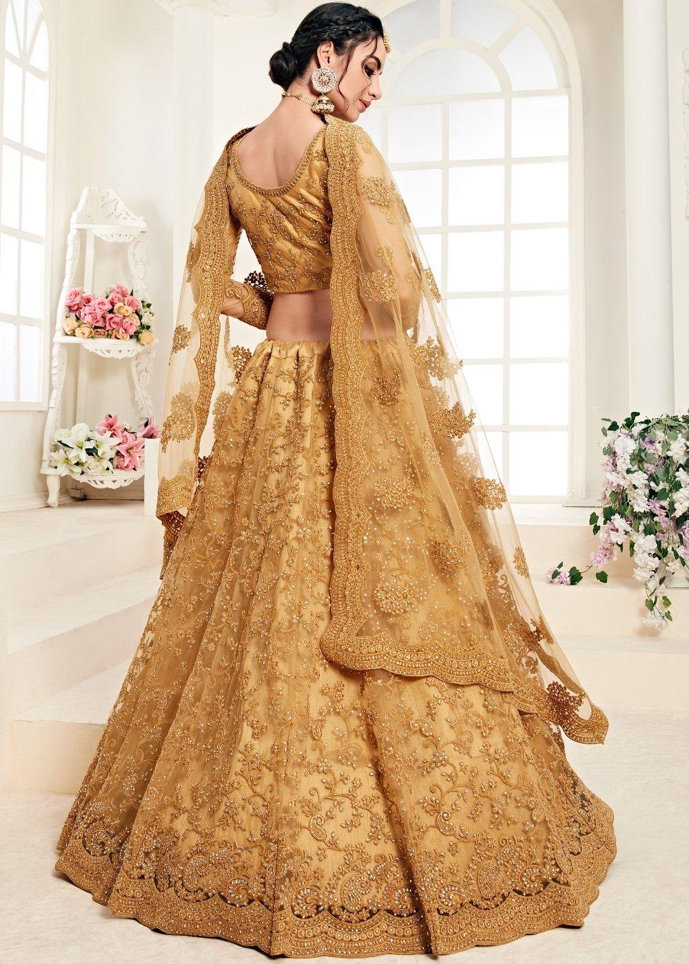 Caramel Brown Soft Net Lehenga Choli with Cording Embroidery & Stonework : Top Pick - qivii