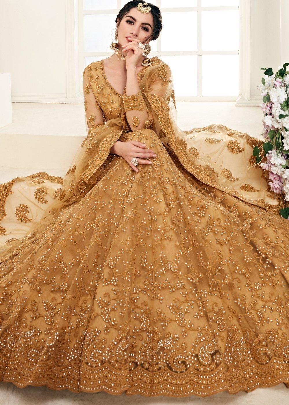 Caramel Brown Soft Net Lehenga Choli with Cording Embroidery & Stonework : Top Pick - qivii