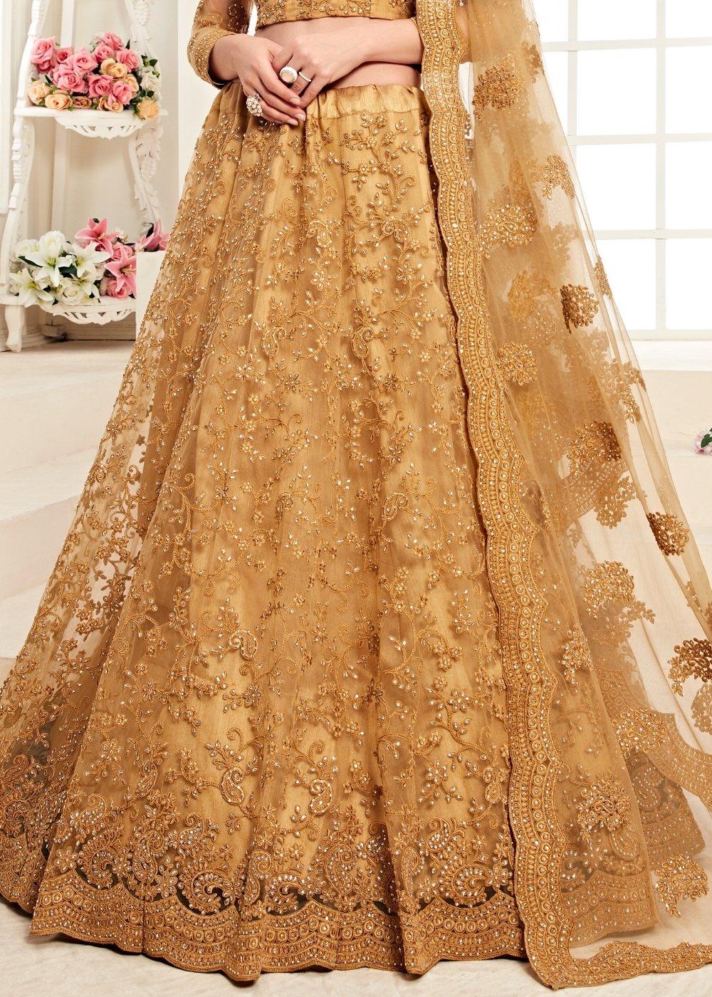 Caramel Brown Soft Net Lehenga Choli with Cording Embroidery & Stonework : Top Pick - qivii