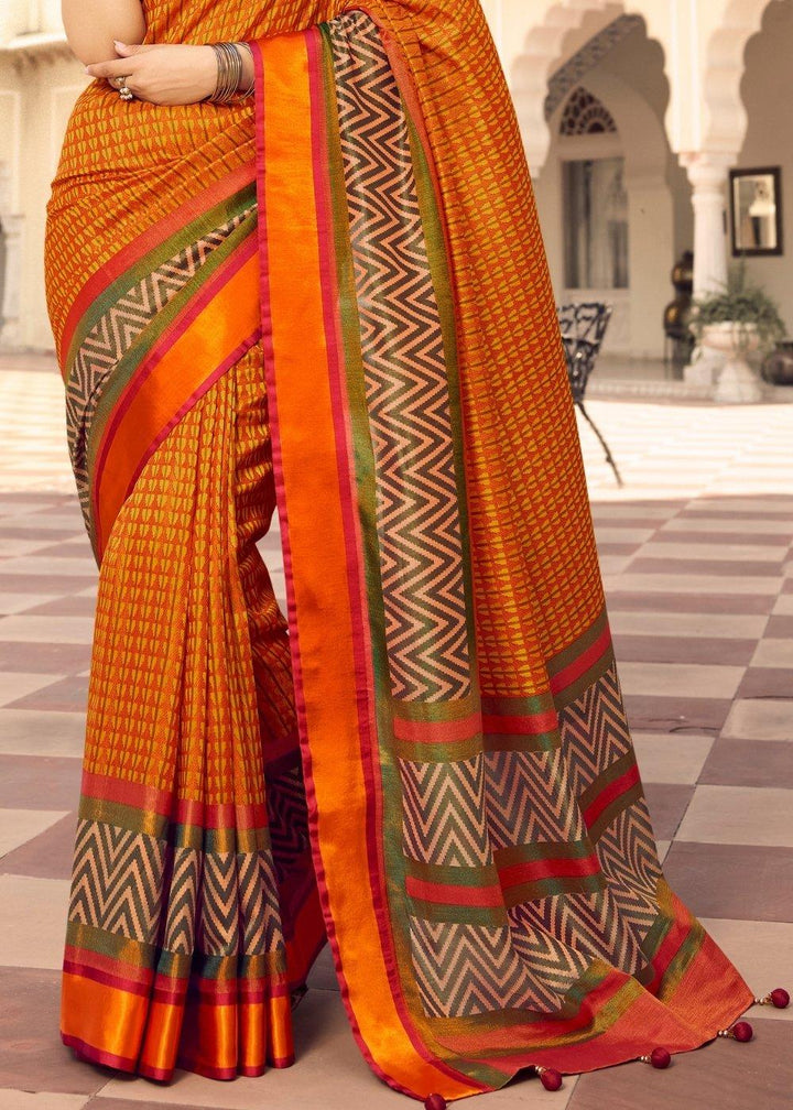 Carrot Orange Woven Patola Silk Saree | Stitched Blouse - qivii