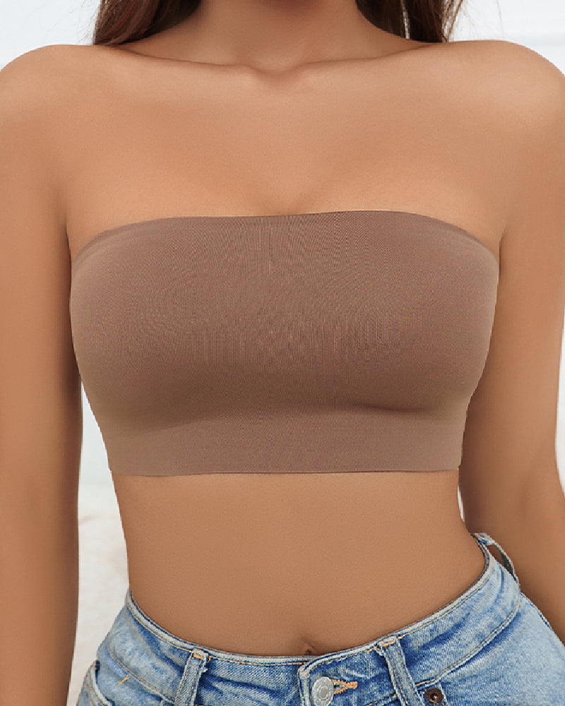 Wireless Strapless Bandeau Bra Seamless Stretch Non Padded Push Up Bralette  - By Qivii