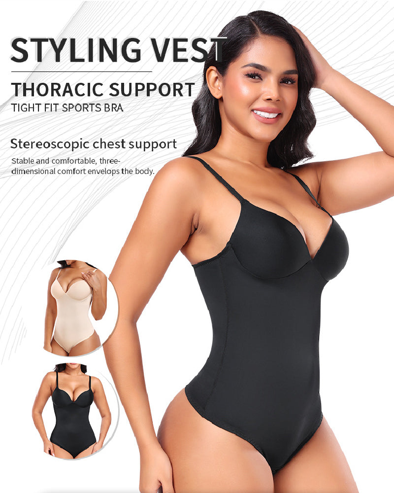 Shapshe® Women's Smooth Push Up Tummy Control Thong Sleeveless Bodysuit Shapewear  - By Qivii