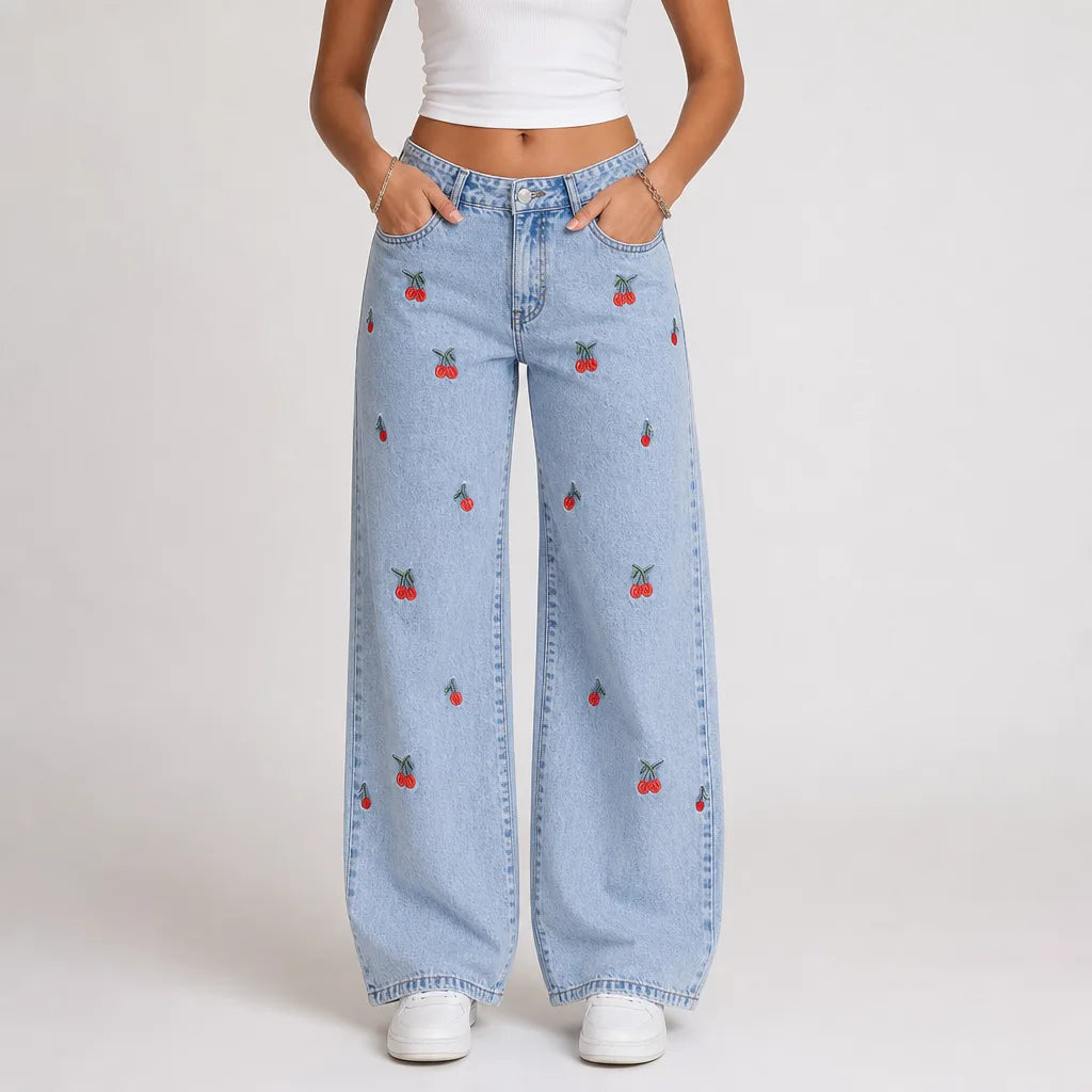 Cerise | Womens Mom Baggy Wide Leg Jeans