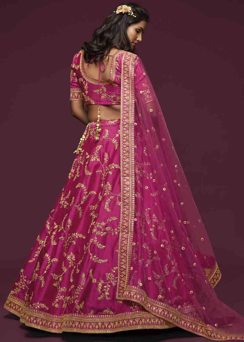 Cerise Pink Silk Lehenga Choli with Thread,Zari,Dori & Sequins work - qivii