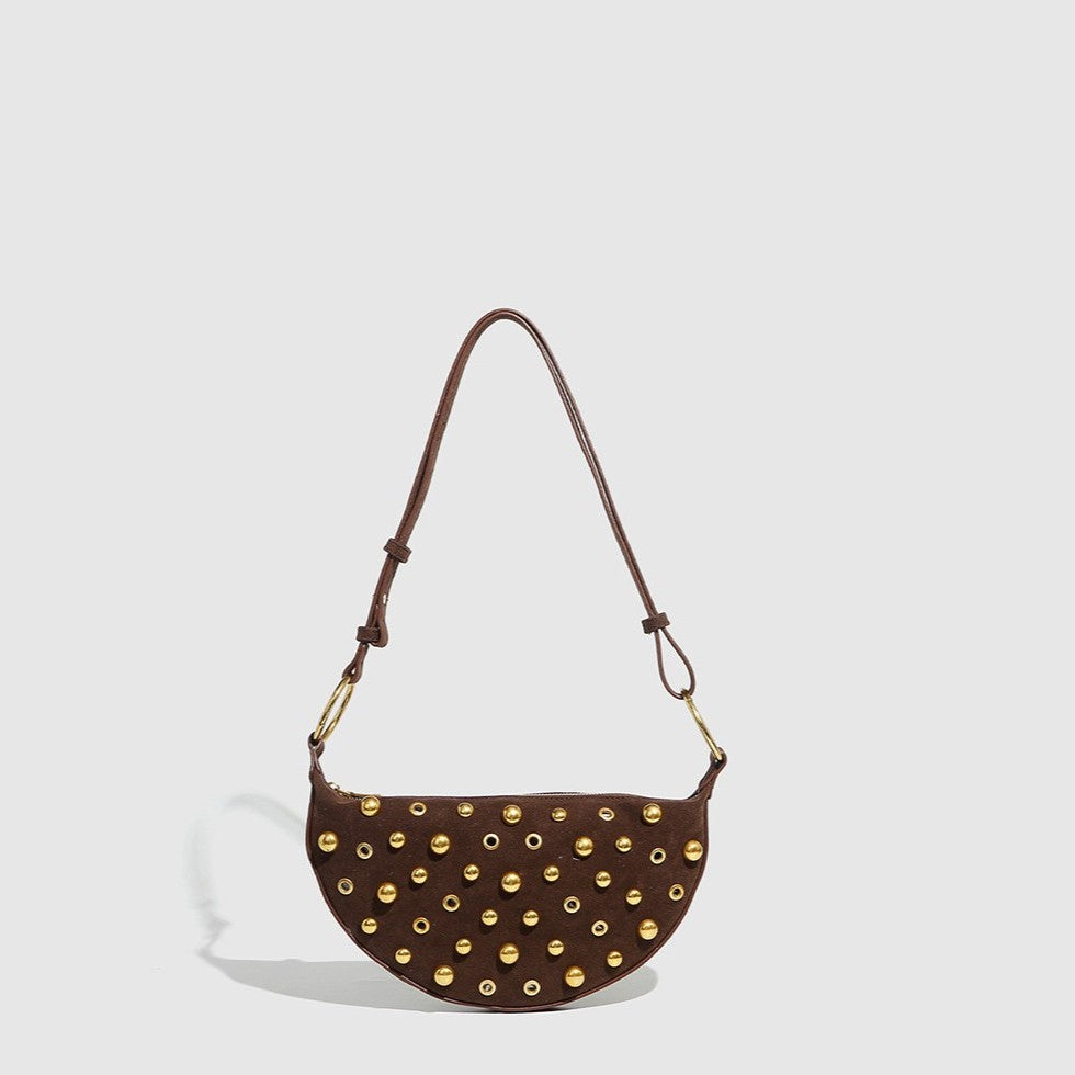 Women's Rebel Rivet Underarm Bag - Punk-Edge Mushroom Stud Shoulder Crossbody with Detachable Strap & Distressed Texture