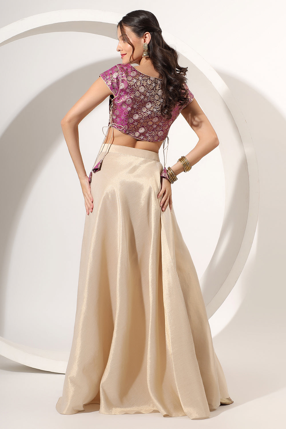 Gold Skirt Set with Brocade Crop Top