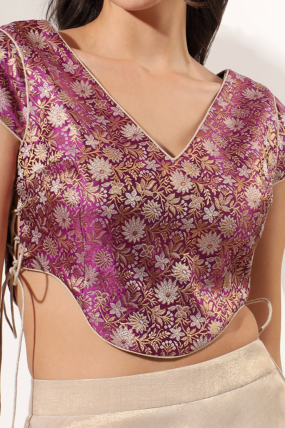 Gold Skirt Set with Brocade Crop Top