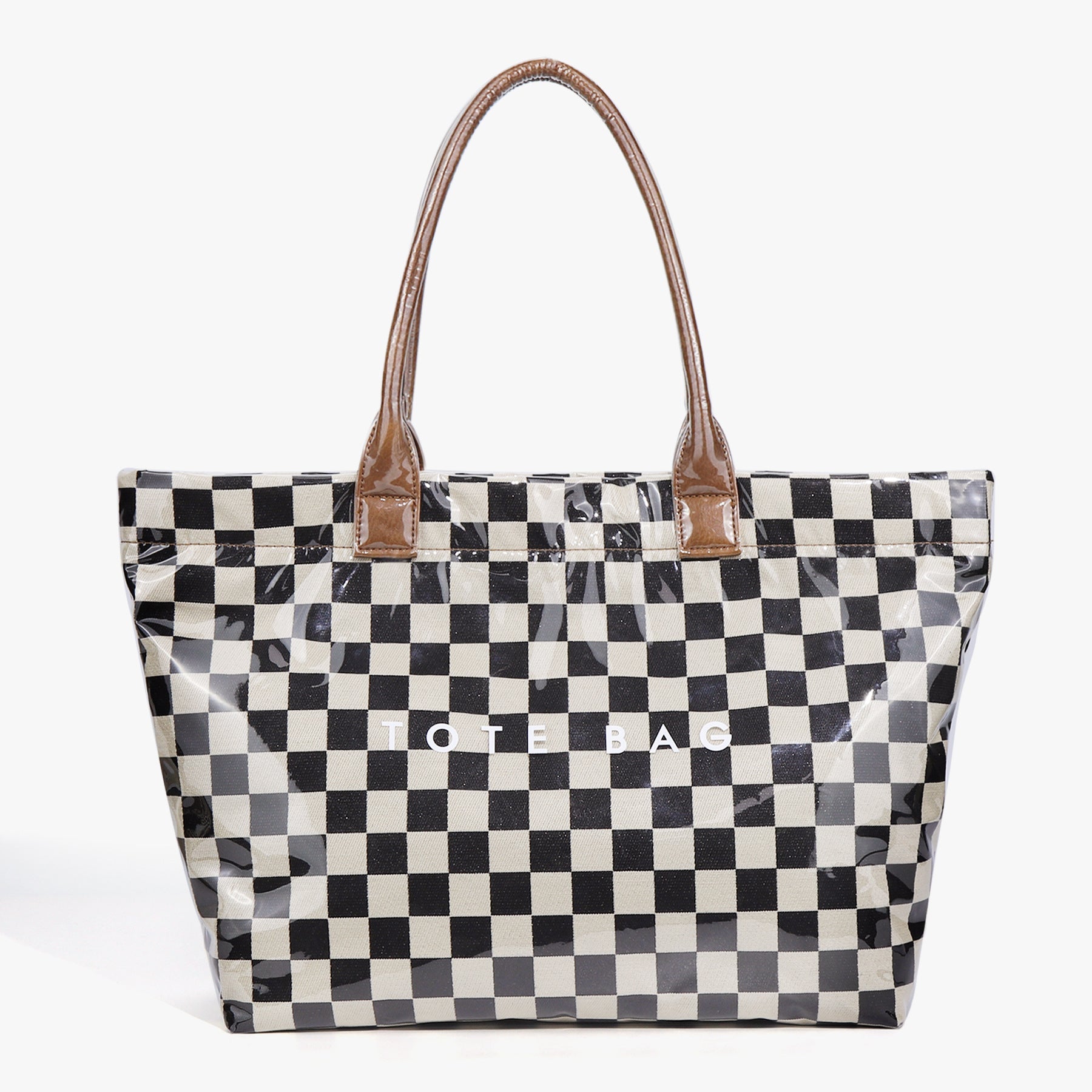 Ounamei Large Capacity PVC Checkered Tote Bag for Women | Waterproof Canvas Work Tote Fits 15.6-Inch Laptop