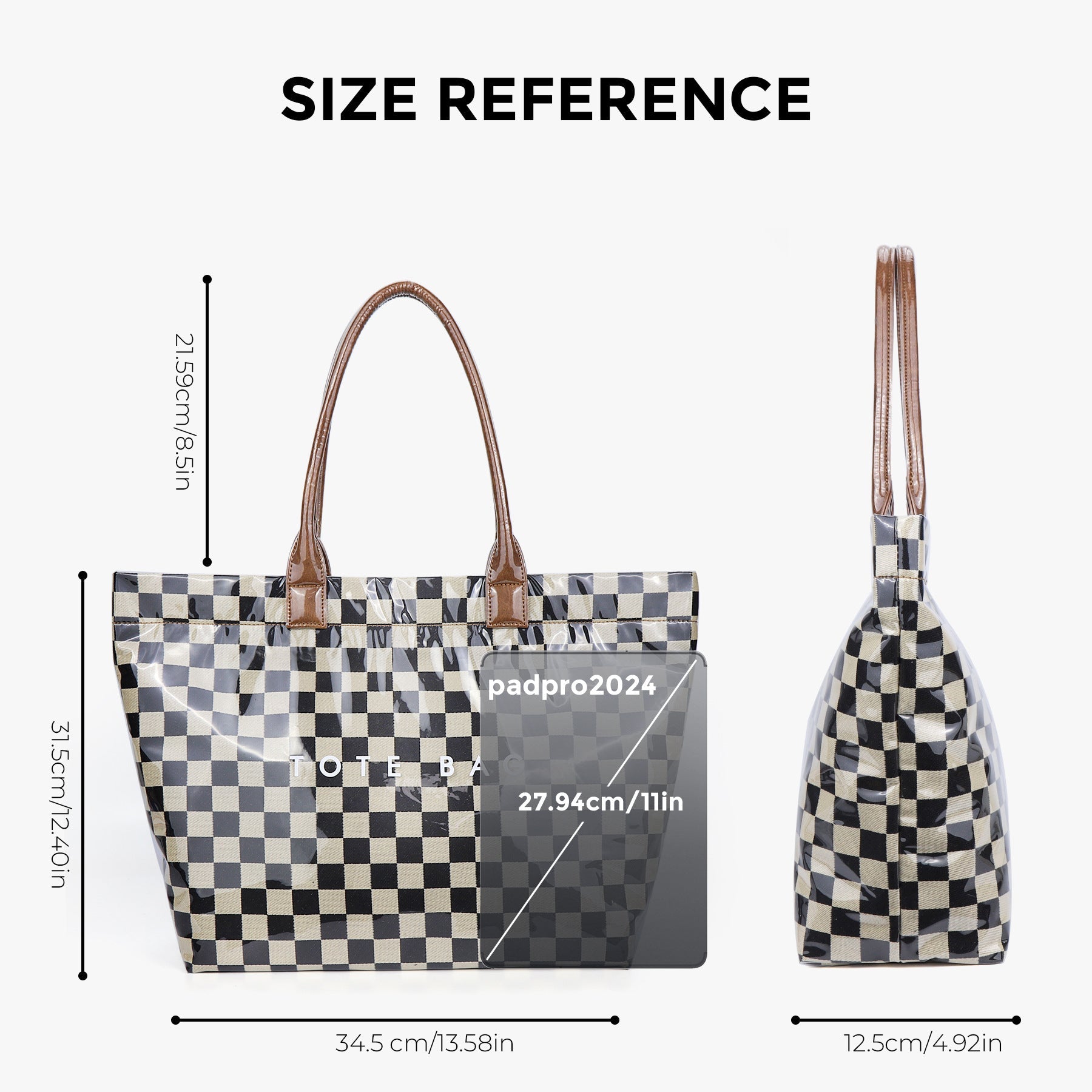 Ounamei Large Capacity PVC Checkered Tote Bag for Women | Waterproof Canvas Work Tote Fits 15.6-Inch Laptop