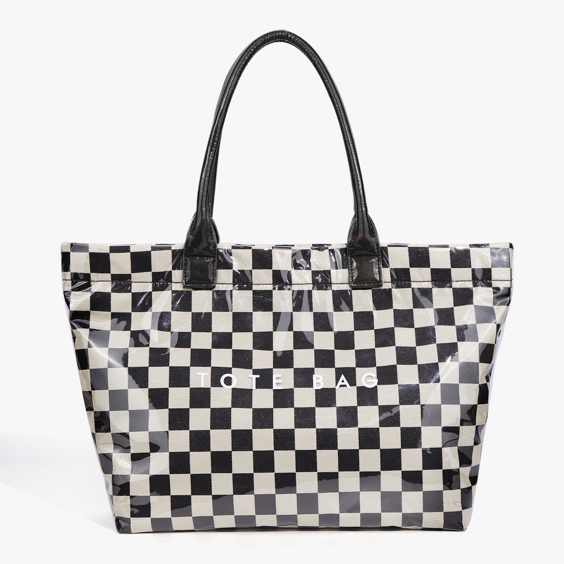 Ounamei Large Capacity PVC Checkered Tote Bag for Women | Waterproof Canvas Work Tote Fits 15.6-Inch Laptop