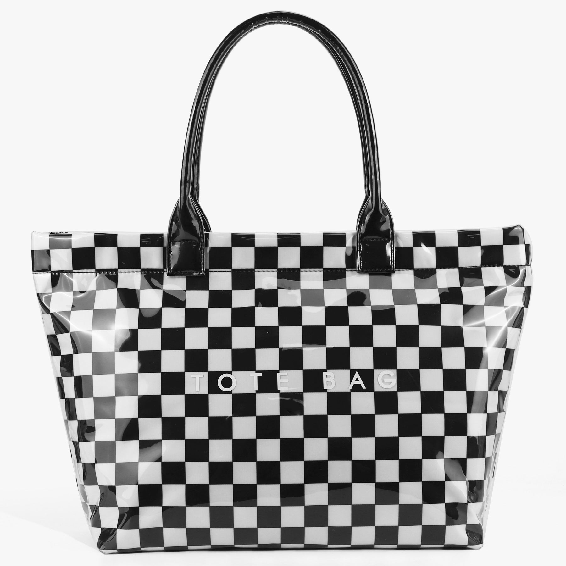 Ounamei Large Capacity PVC Checkered Tote Bag for Women | Waterproof Canvas Work Tote Fits 15.6-Inch Laptop