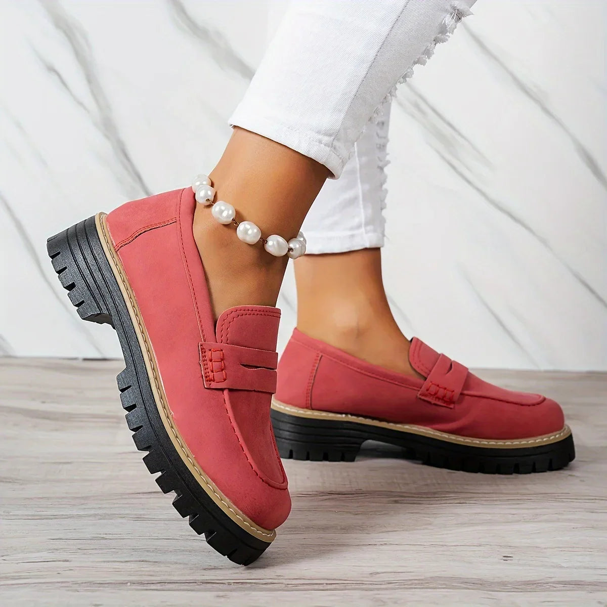 Red women's orthopedic loafers by Qivii, Cheney premium footwear for women, designed for comfort and stylish support.