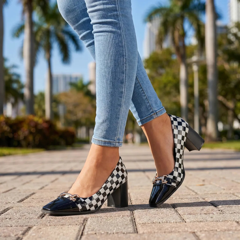 Chiara Plaid Block Heels