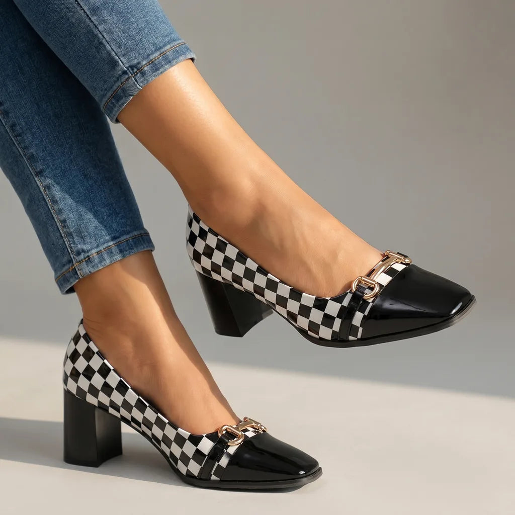 Chiara Plaid Block Heels