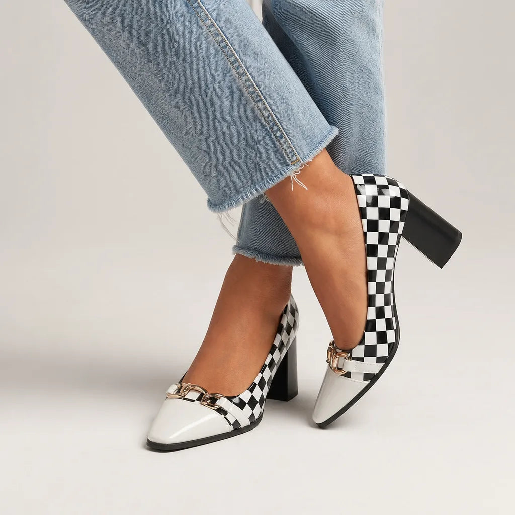 Chiara Plaid Block Heels