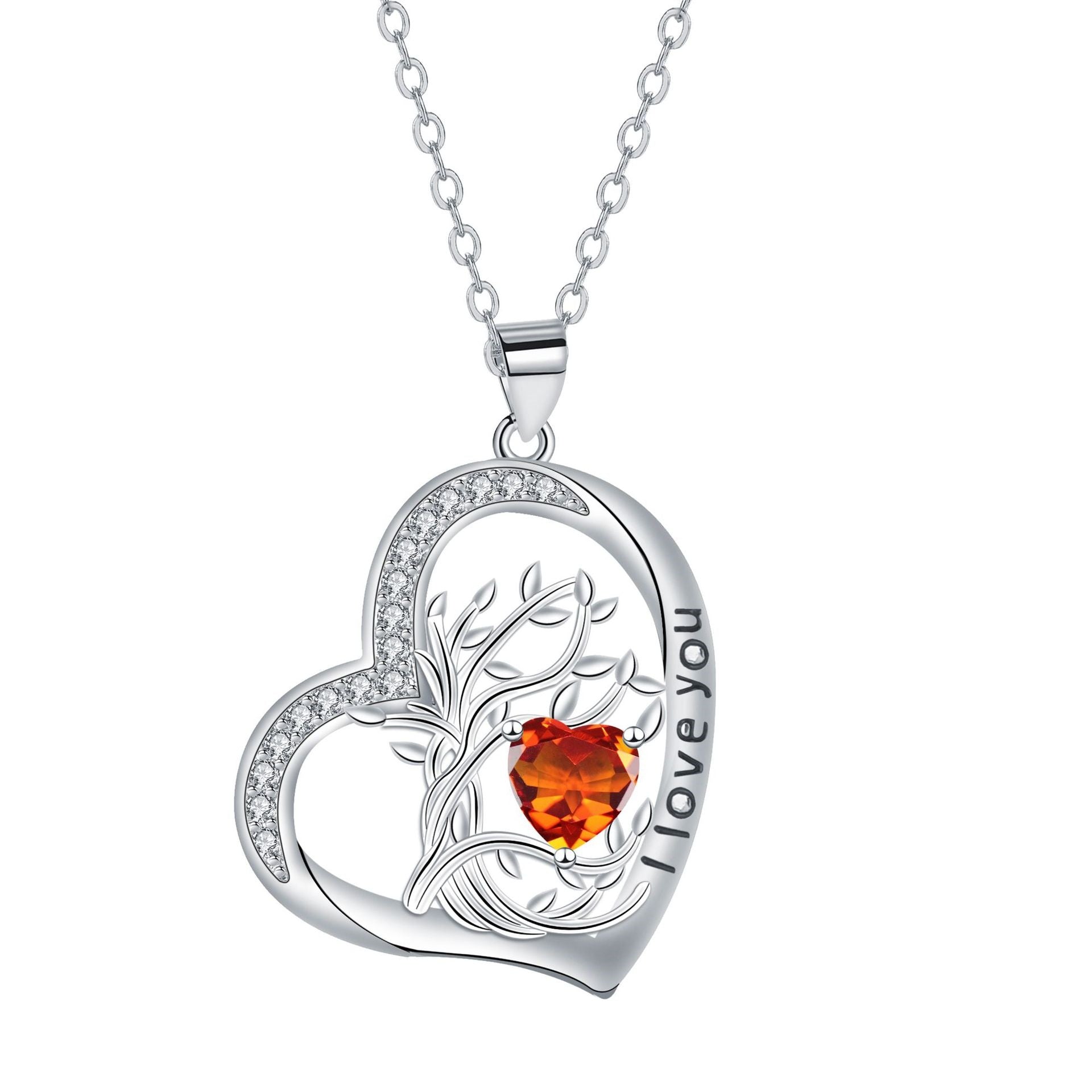 Birthstone Tree Of Life Heart Necklace