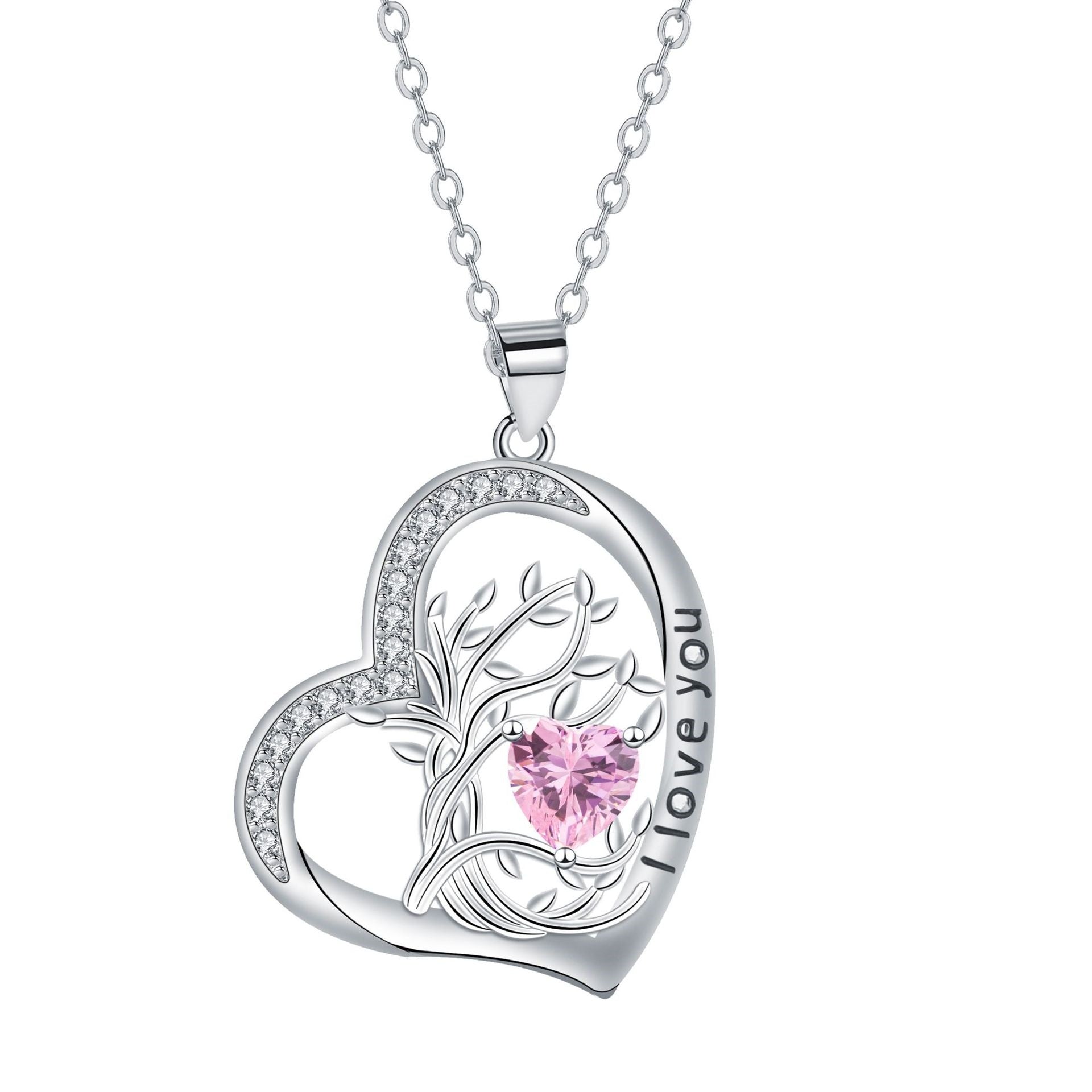 Birthstone Tree Of Life Heart Necklace