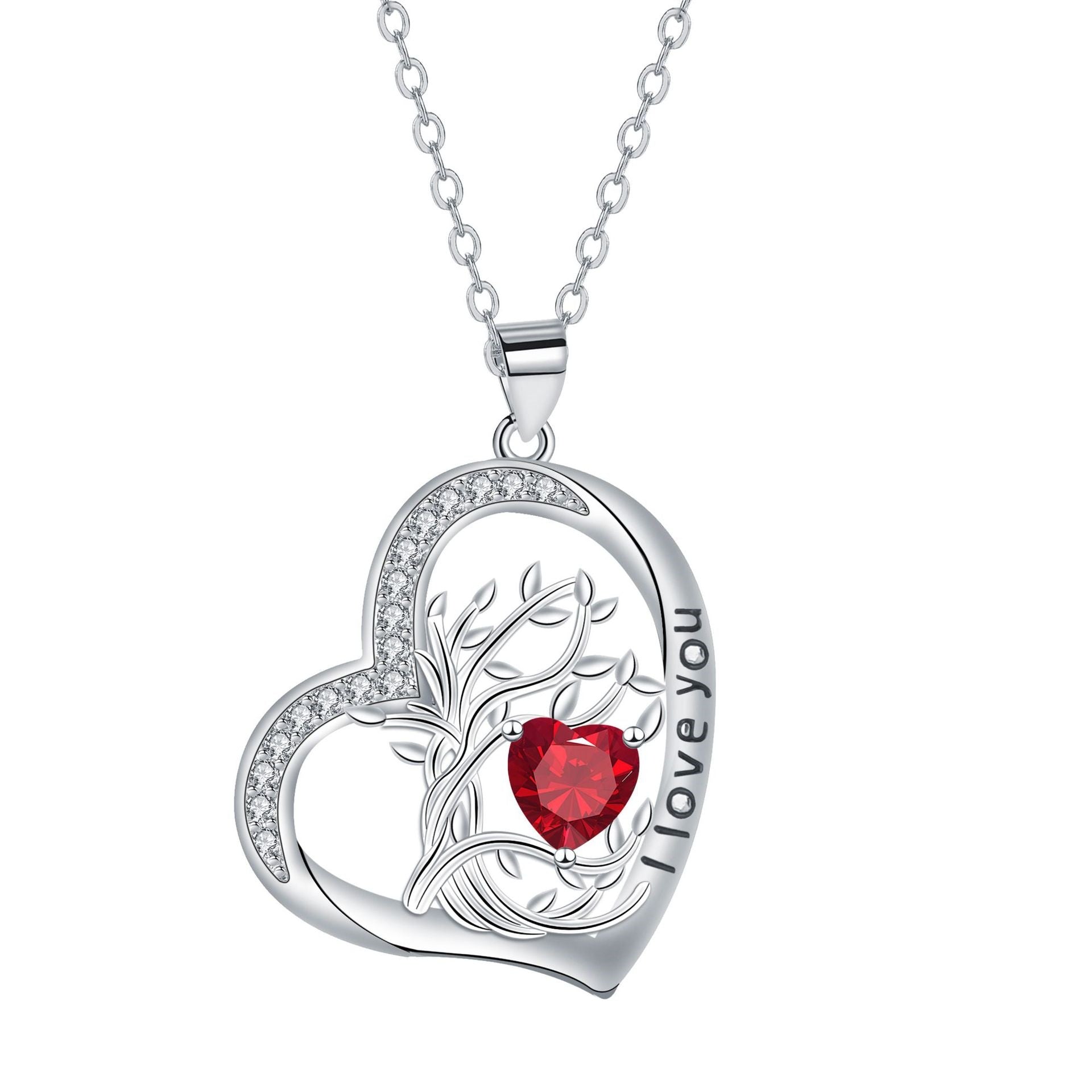 Birthstone Tree Of Life Heart Necklace