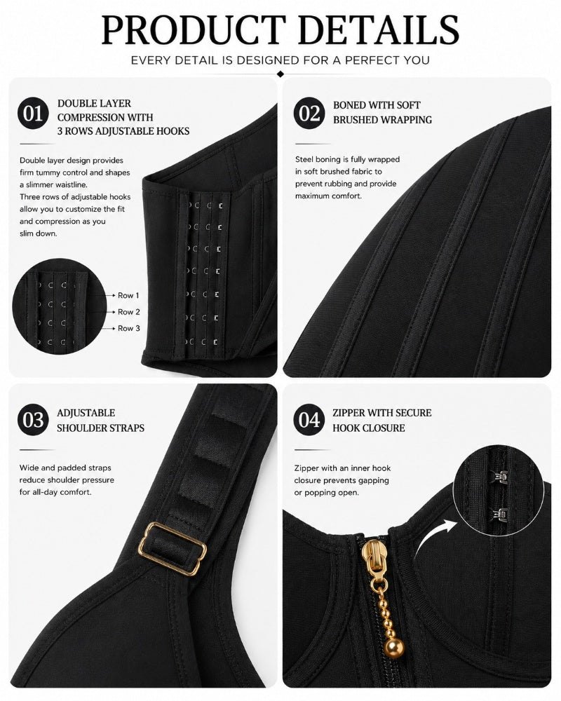 Double Compression Long Slimming Faja Waist Trainer Zipper Vest with Bra