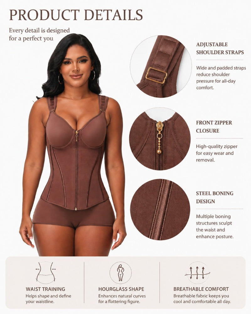 Double Compression Long Slimming Faja Waist Trainer Zipper Vest with Bra