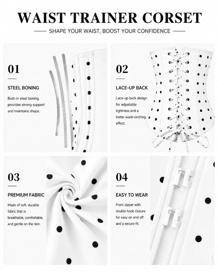 Polka Dot Square Neck Long Sleeve Bodysuit Detachable Corset Two Piece Set