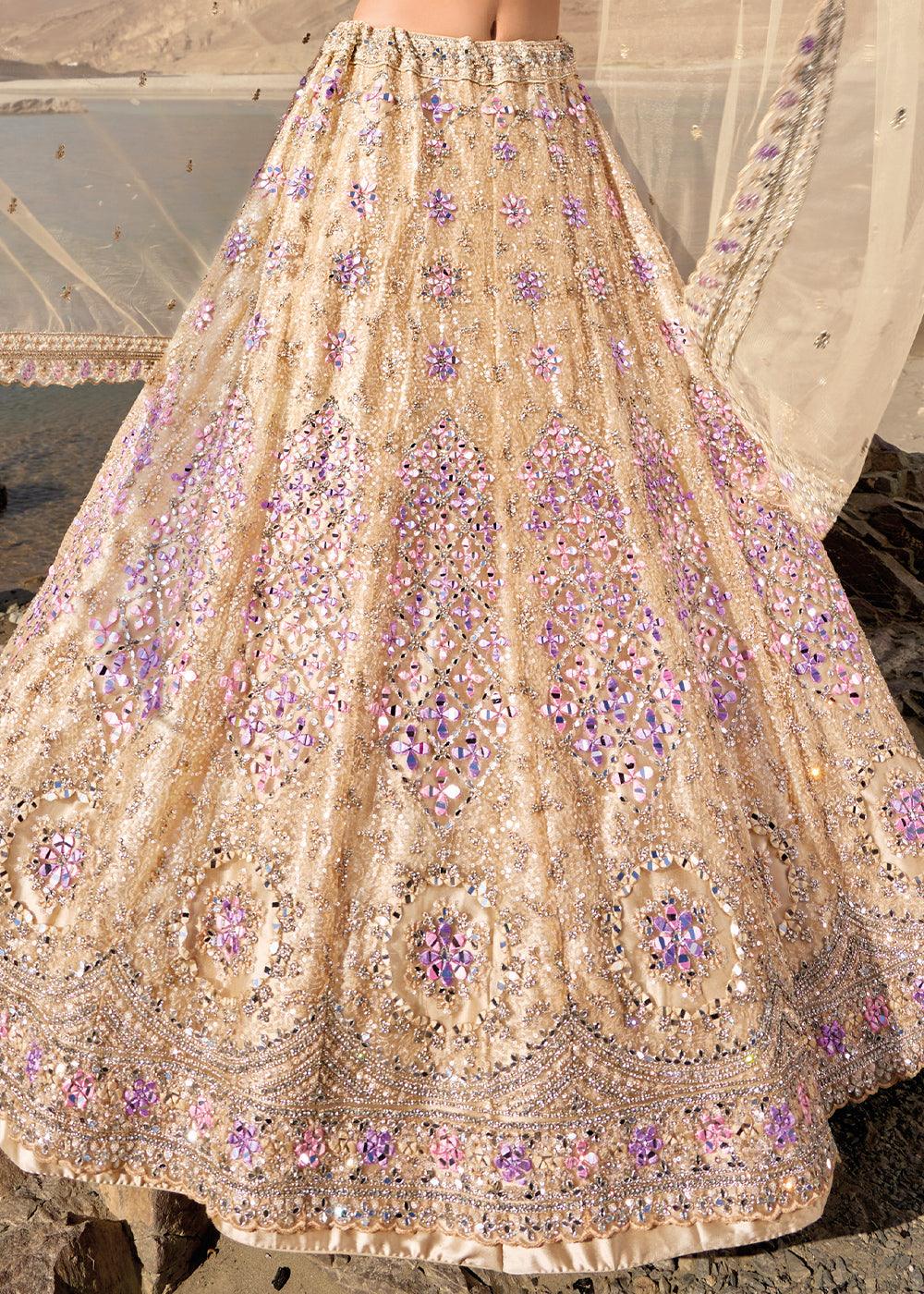 Cosmic Yellow Net lehenga Choli with Mirror,Zarkan & Cutwork - qivii