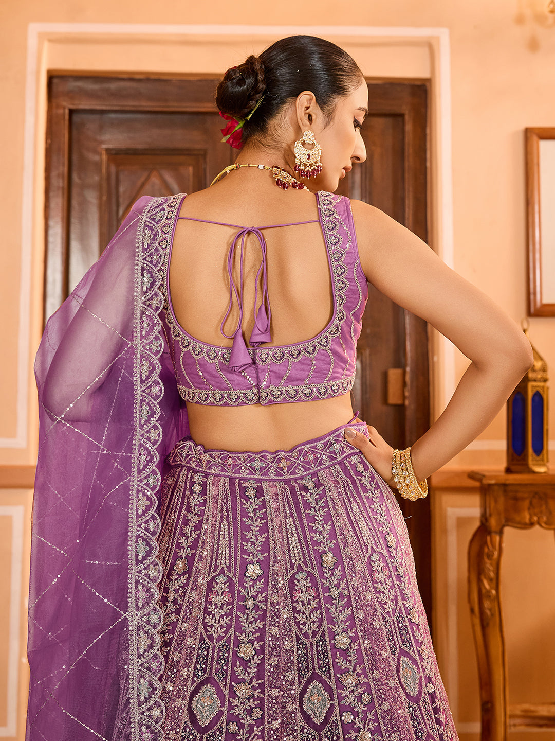 LAVENDER - Net Fabric Sequins embroidery Semi-Stitched Lehenga & Unstitched Blouse With Dupatta