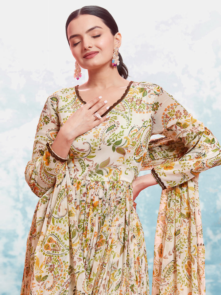 Cream color ready-to-wear Salwar Kameez with dupatta set by Qivii