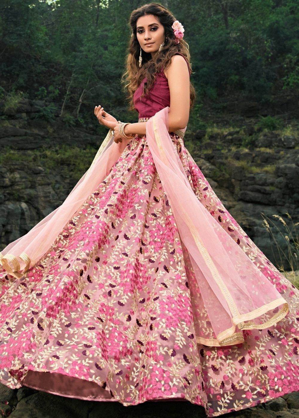 Creamy Pink Designer Soft Net Lehenga Choli with Thread & Zari work(Pre-Order) - qivii