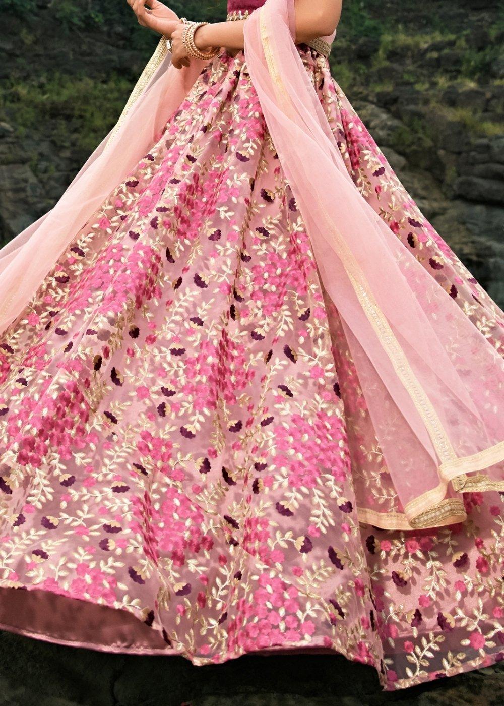 Creamy Pink Designer Soft Net Lehenga Choli with Thread & Zari work(Pre-Order) - qivii