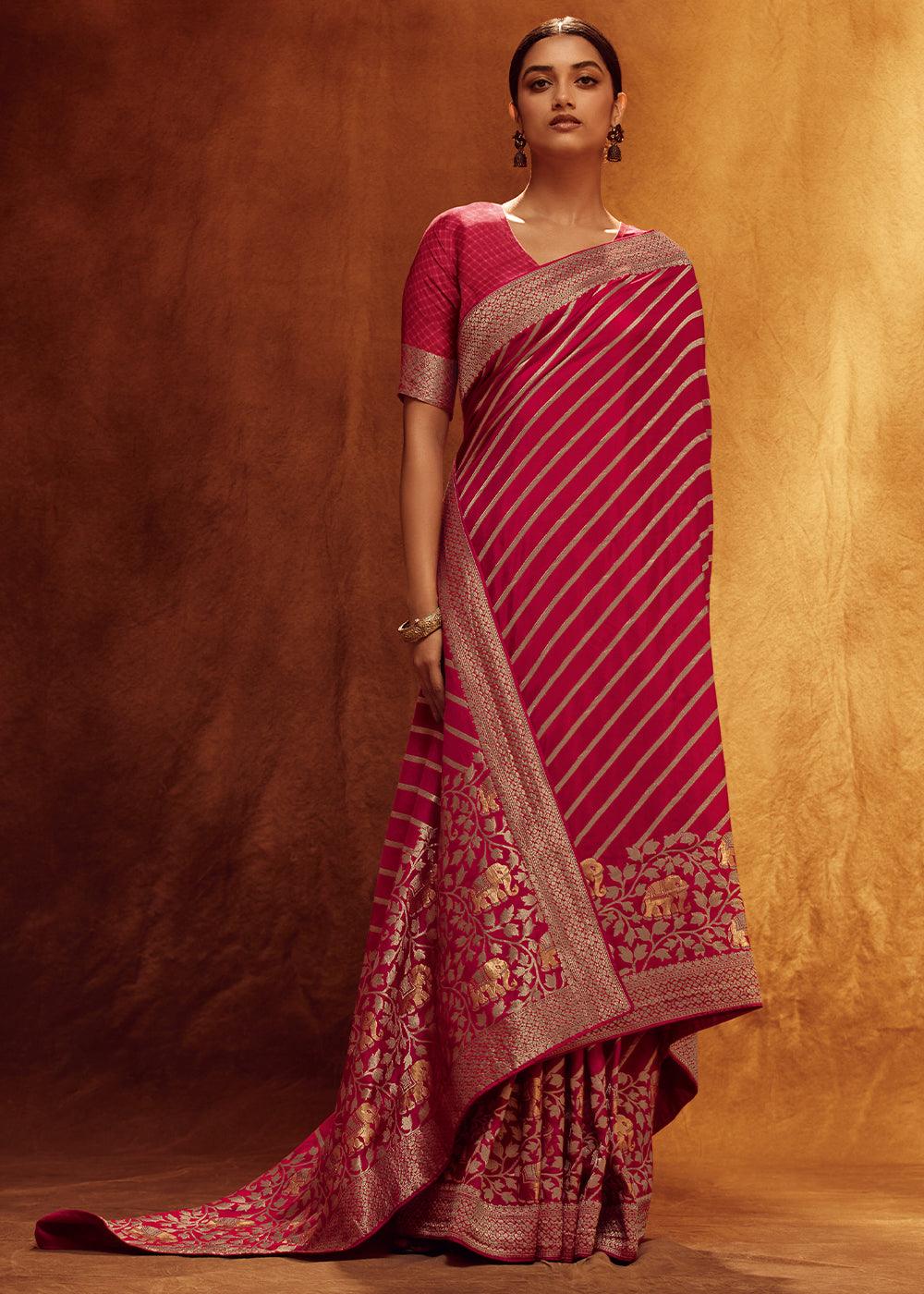 Crimson Red Woven Viscose Silk Saree - qivii