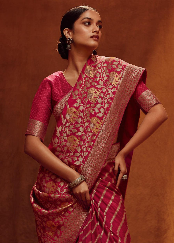 Crimson Red Woven Viscose Silk Saree - qivii