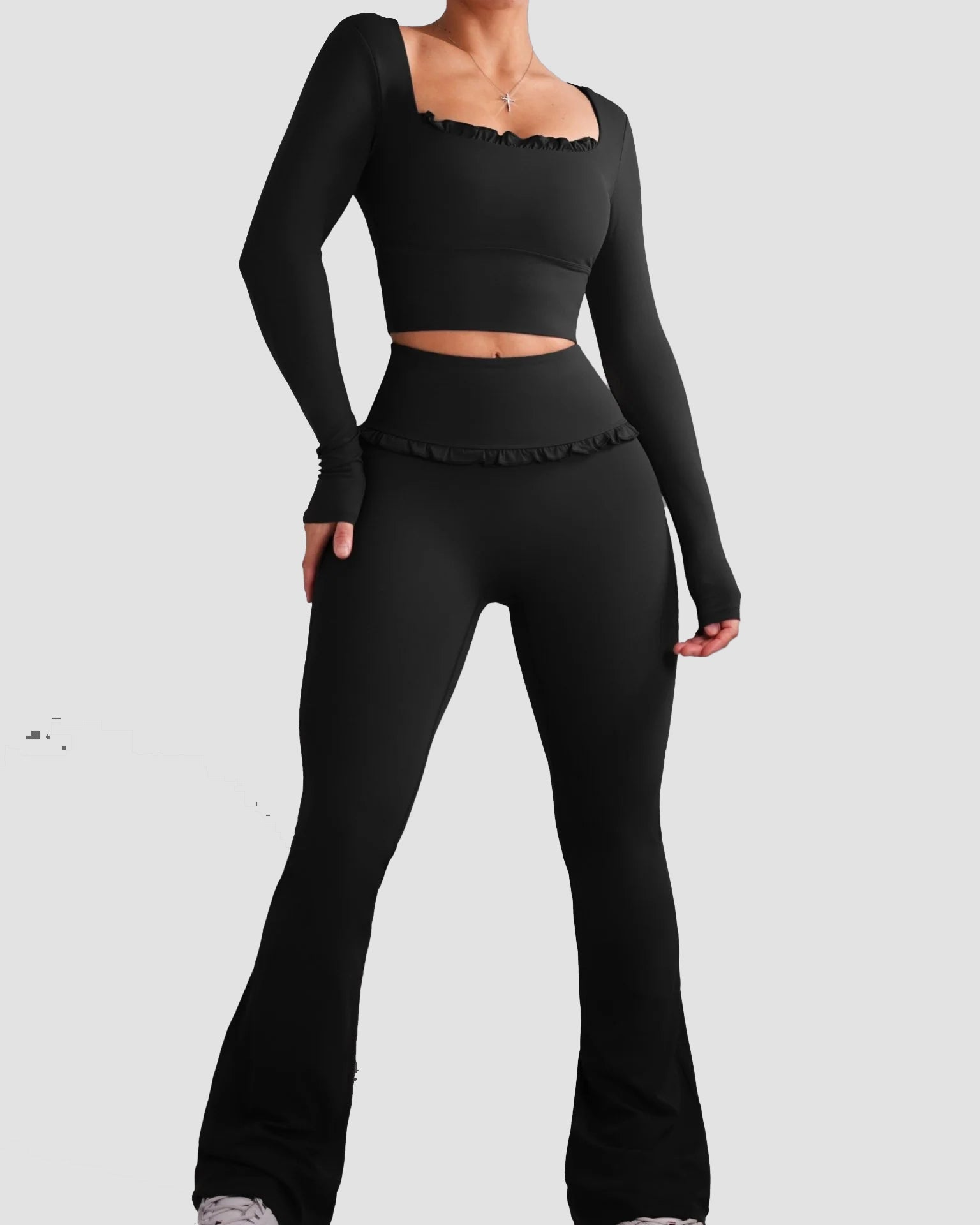 Ballet Ruffle Sports Tight-Fitting Height Elasticity Fitness Yoga Set  - By Qivii