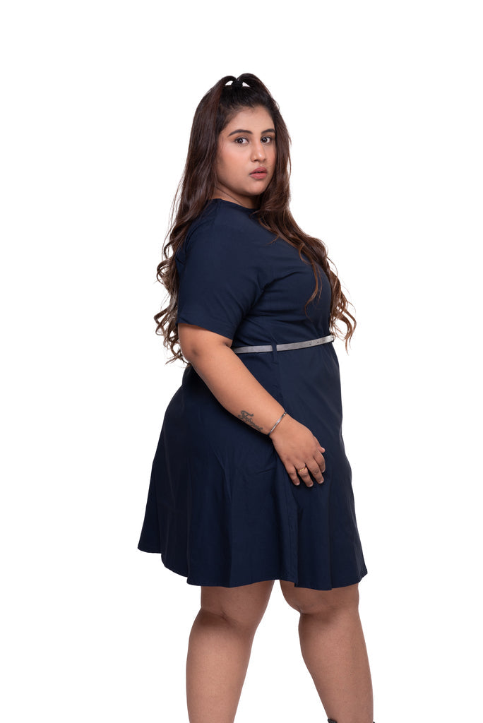 T- Shirt Dress with Belt (Navy Blue)