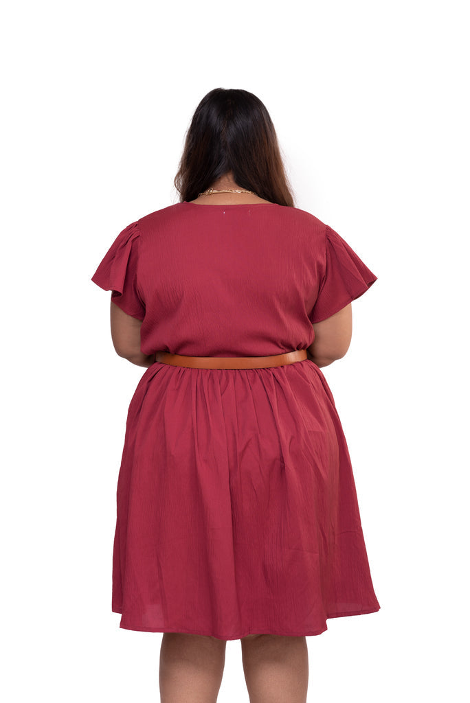 Summer Mini Dress with Belt (Maroon)