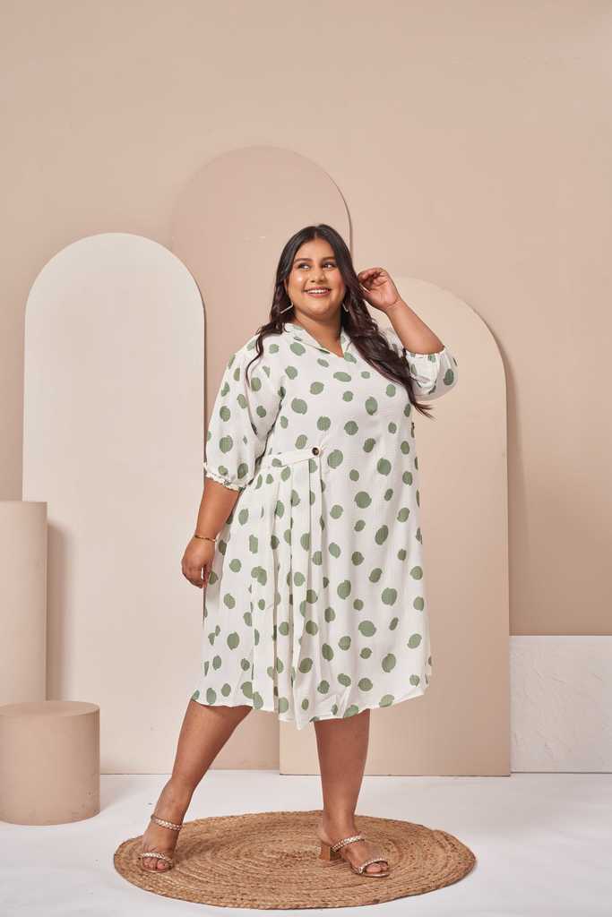 A-line Polka Dot Dress (Green)