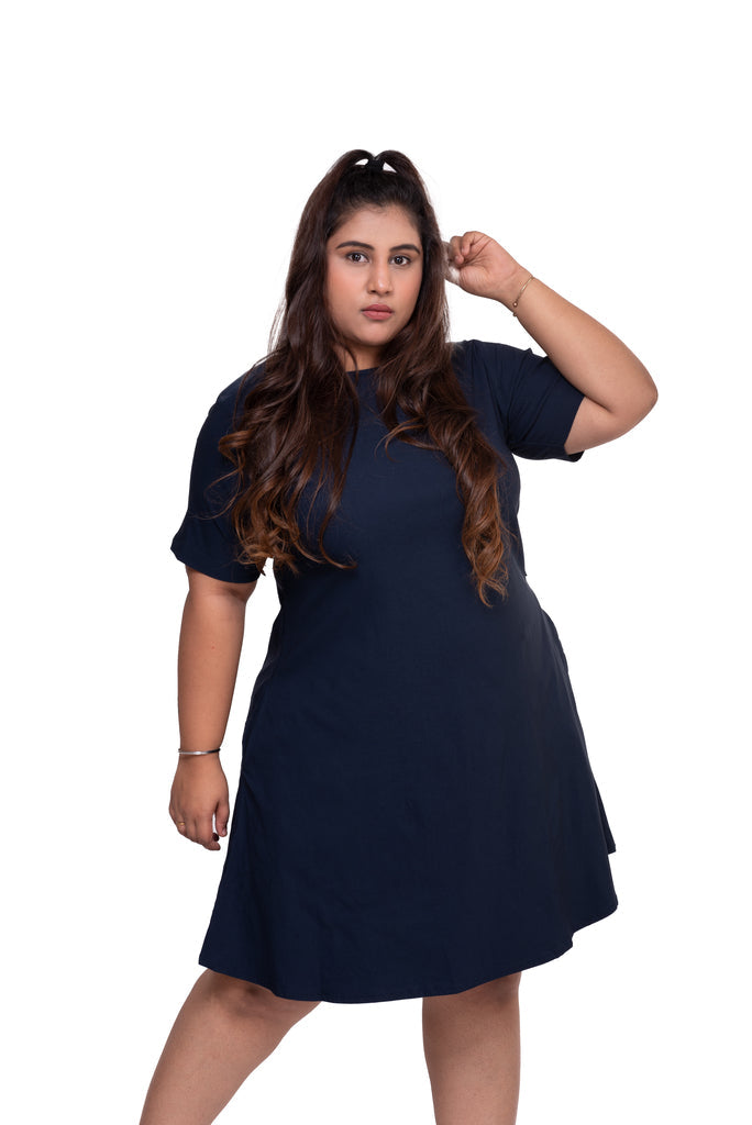 T- Shirt Dress with Belt (Navy Blue)