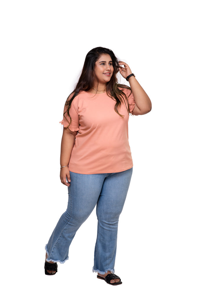 Frilled Sleeve T-Shirt ( Peach)