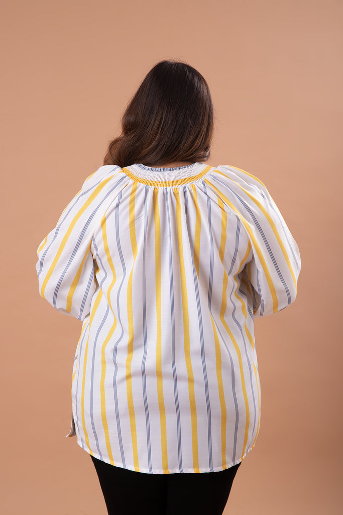 Smocked Tie neck Top (Yellow)