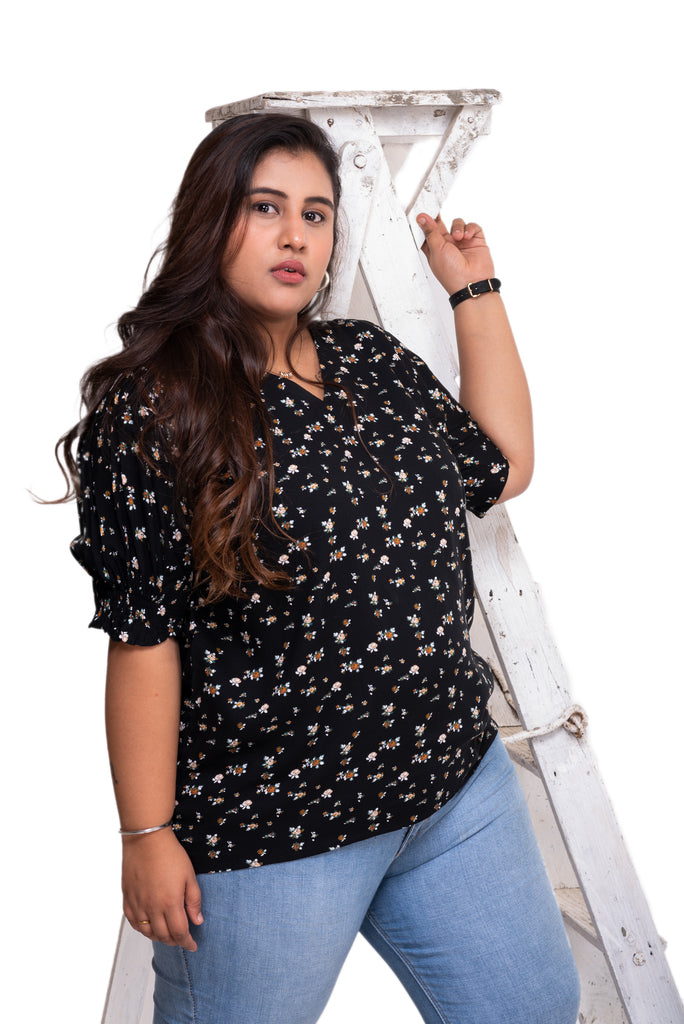 Puff Sleeve Top (Black Printed)