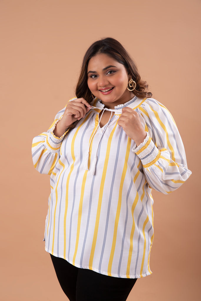 Smocked Tie neck Top (Yellow)