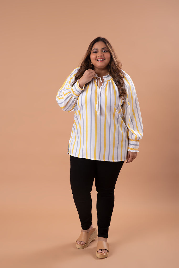 Smocked Tie neck Top (Yellow)