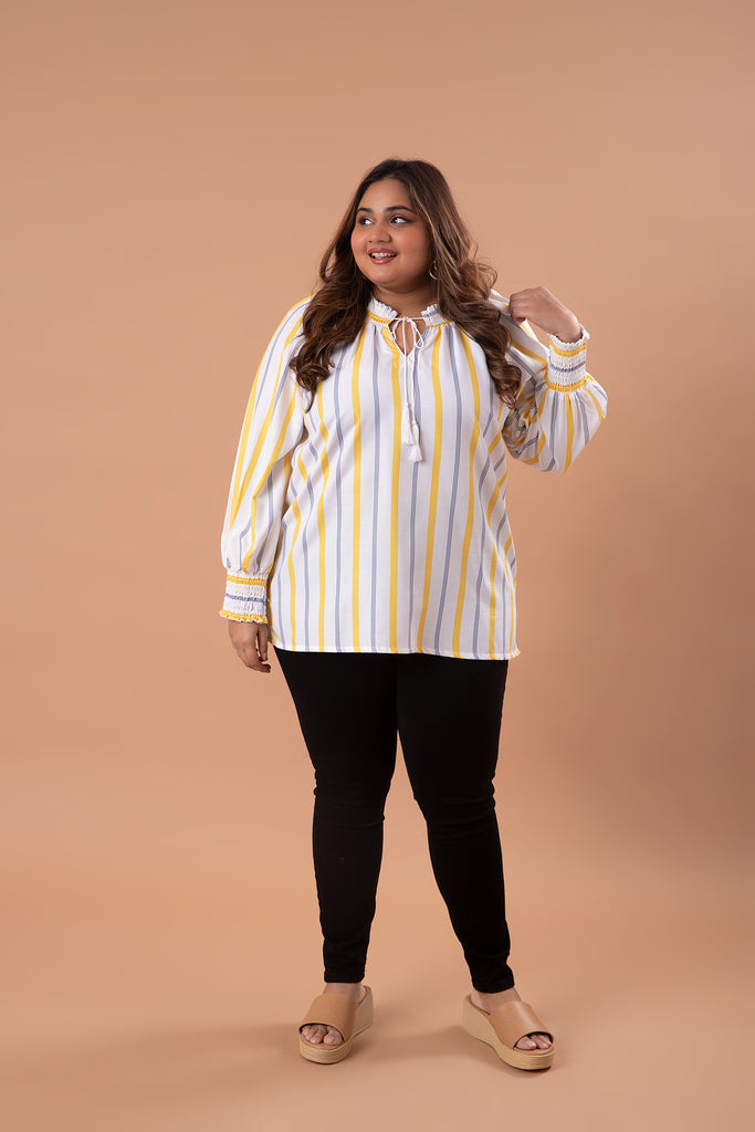 Smocked Tie neck Top (Yellow)