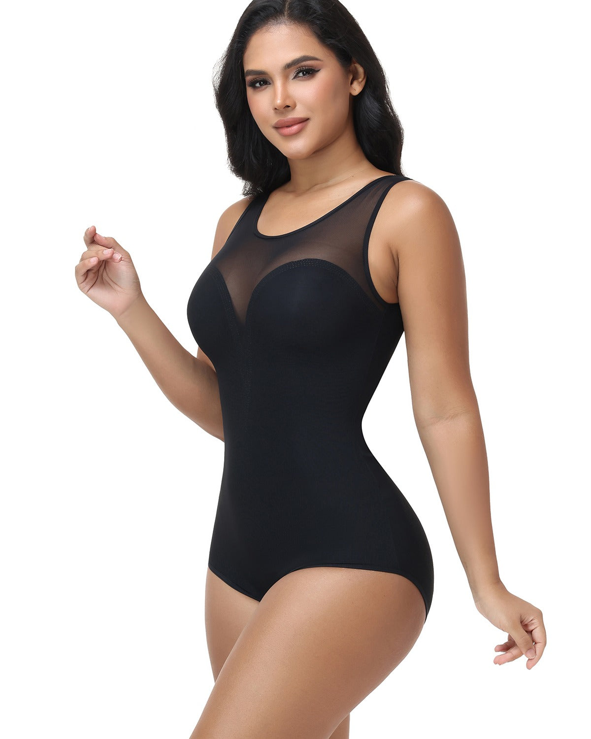 U Neck Sleeveless Mesh Seamless Tummy Control Bodysuit