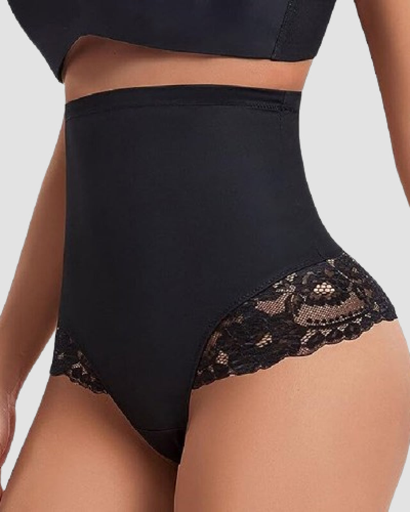 Seamless Lace Tummy Control Shapewear Panties High Waist Compression Thong Underwear  - By Qivii